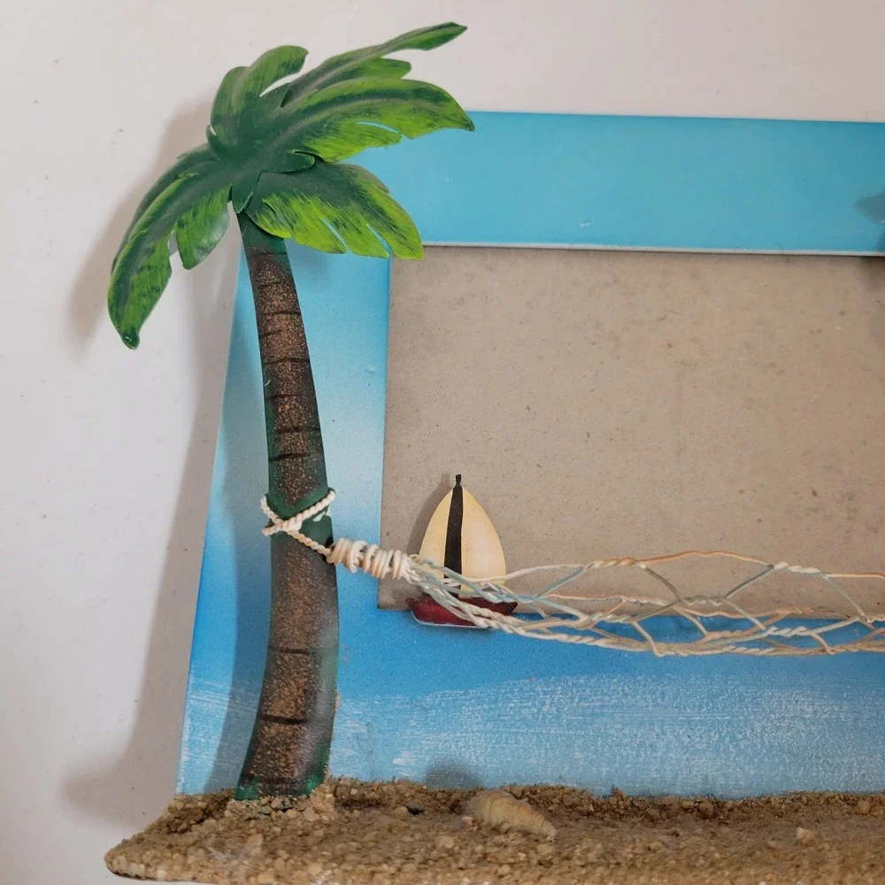 Metal‎ Beach Palm Trees Picture Frame Hammock Free Stand Tropical 0266